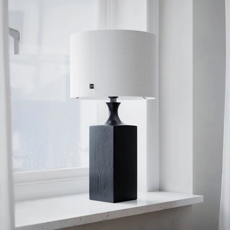 Lampada da tavolo Woody By Rydéns - Legno e Lino, Bianco e Nero