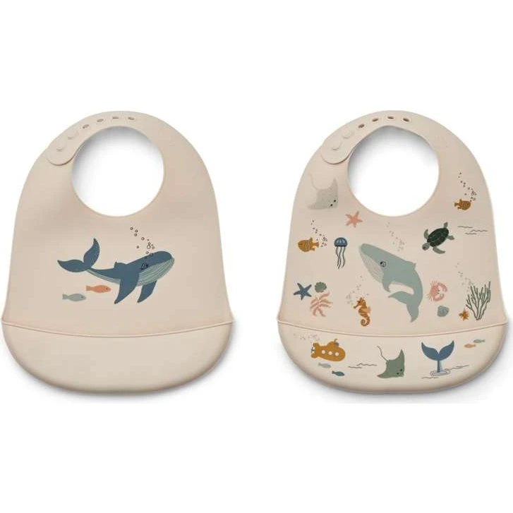 Liewood Tilda Bavaglino 2-pack Silicone Creatura Marina/Sabbia