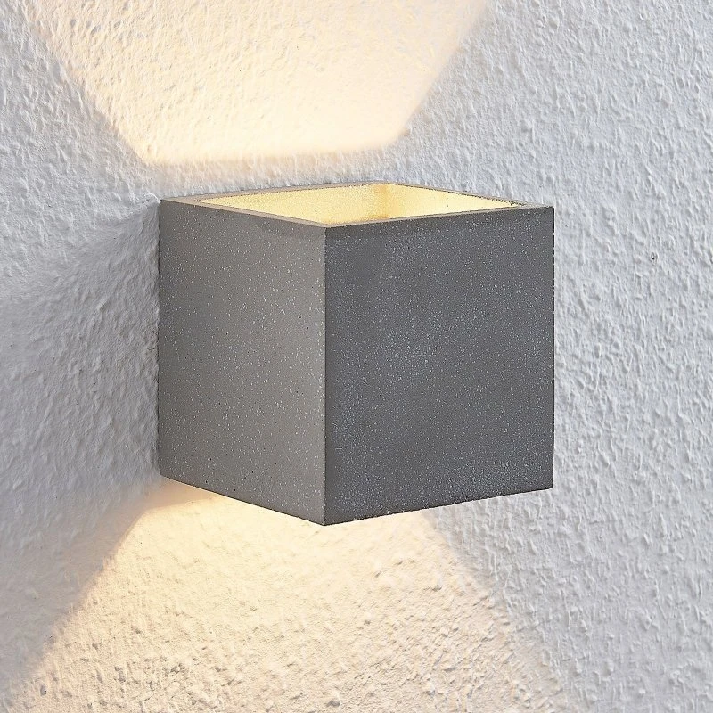 Applique Lindby Nellie, Cubo in Cemento Grigio, 11,5 cm