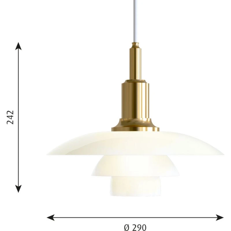 Louis Poulsen PH 3/2 Sospensione Vetro Ottone e Bianco