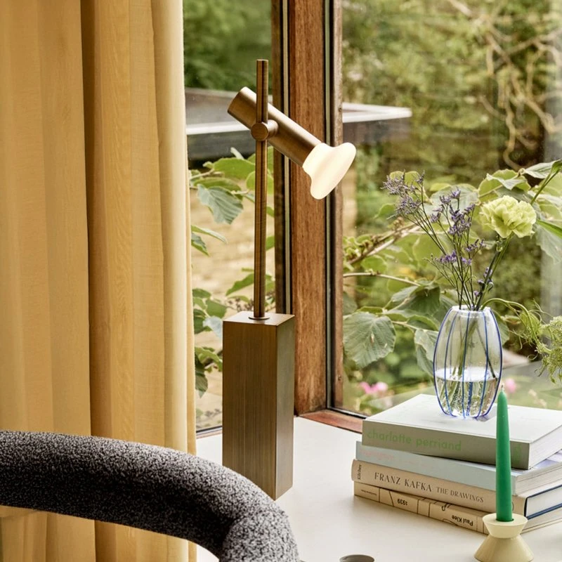 Hübsch Lampada da Tavolo in Ottone Brunito e Vetro, 60 cm
