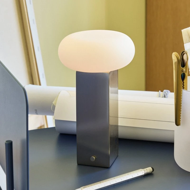 Hübsch Lampada da tavolo LED ricaricabile LOW, nichel, 20 cm
