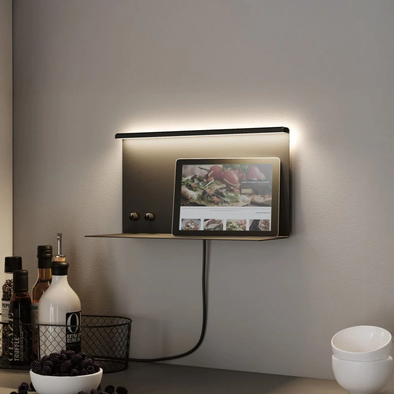 Applique LED Paulmann Jarina nera con ripiano e ricarica USB