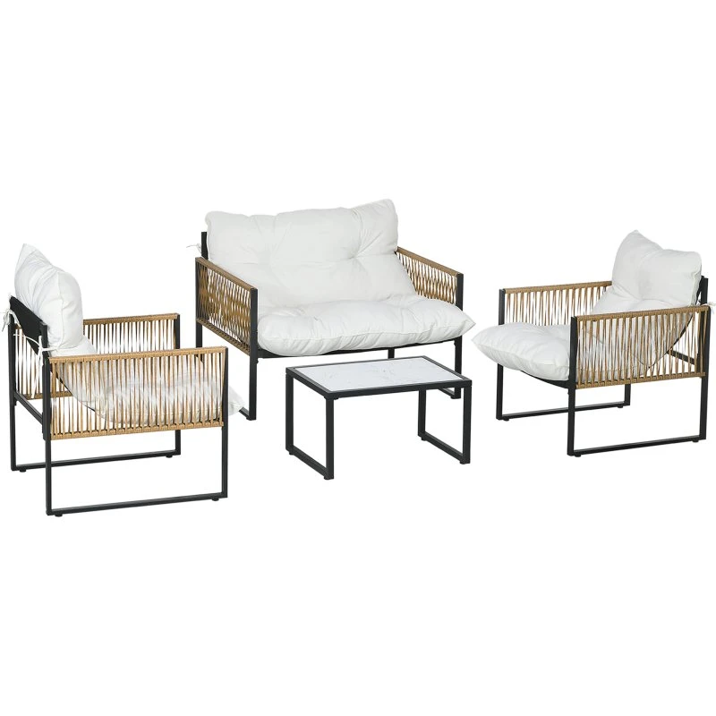 Outsunny Set Giardino 4 Pezzi Rattan Nero/Marrone/Cream