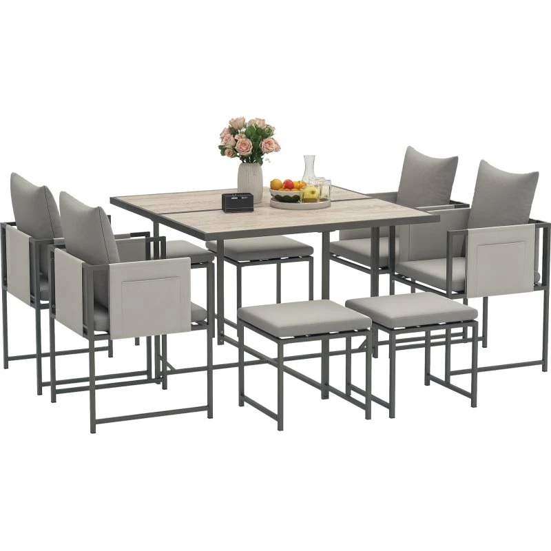 Outsunny Set Mobili Giardino 4 Sedie + 4 Sgabelli Grigio