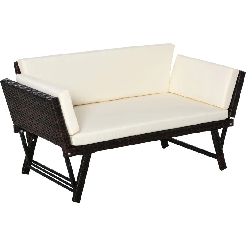 Outsunny Divano 2 Posti Rattan 129x63x67cm Bianco/Marrone