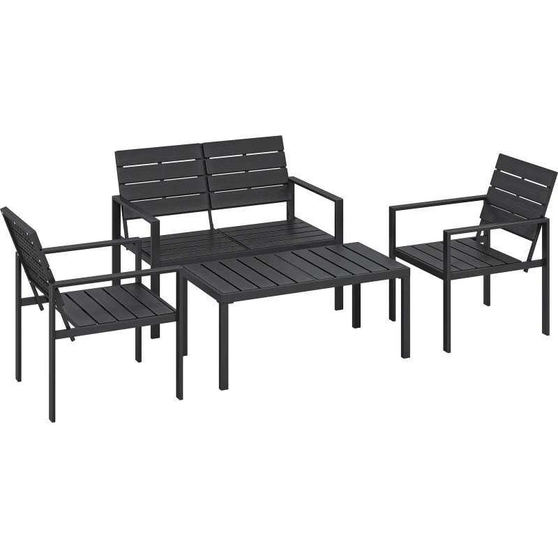 Outsunny Salotto da Giardino 4 pz in HDPE e Metallo Nero