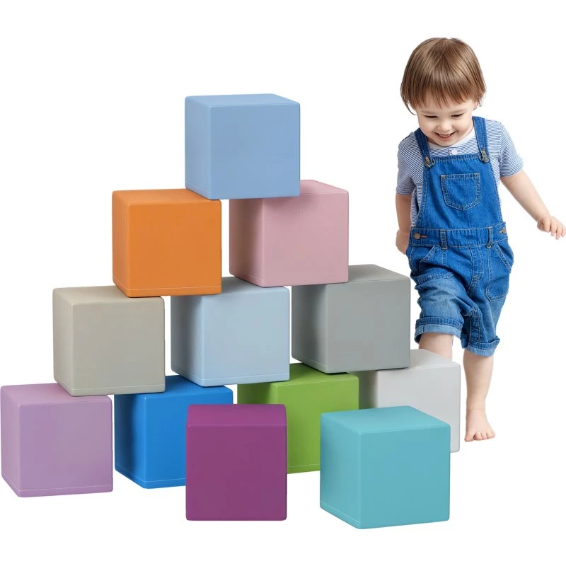 HOMCOM Set 12 Cubi Giocattolo Morbidi 20x20x20cm Multicolore