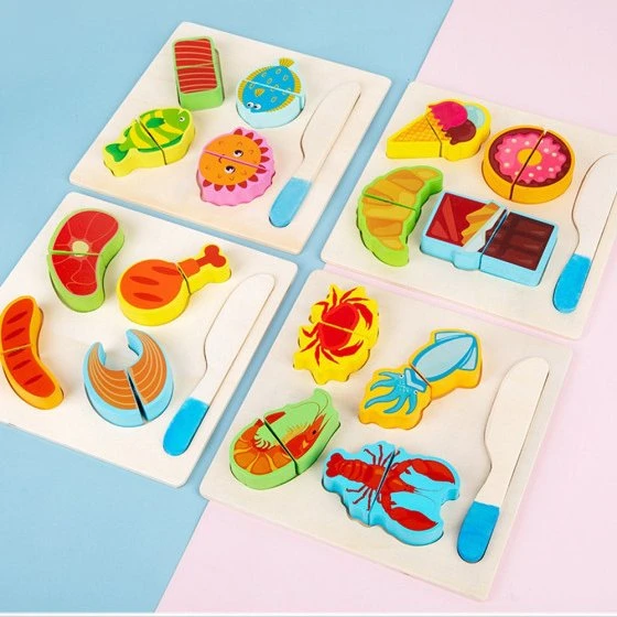 Puzzle 3D Legno Educativo Colorato - Verdure, Frutti, Mare