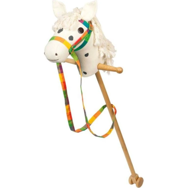 Cavallo di legno bianco con redini in stoffa - 95 cm