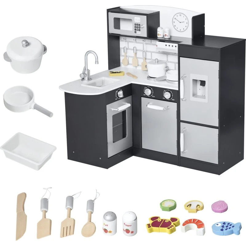 HOMCOM Cucina Giocattolo Legno 86x64x84,5 cm Argento/Marrone