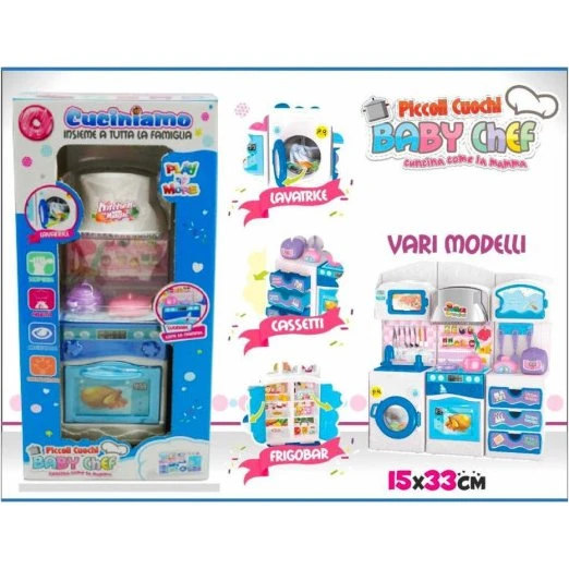 Cucina Giocattolo Piccoli Cuochi con Lavatrice, Frigobar e Cassetti