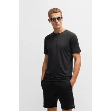 BOSS T-shirt sportiva nera slim-fit con manica corta