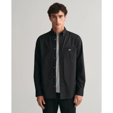 Gant Camicia Classica in Popeline Nera Regular Fit XXL