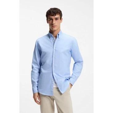 BOSS Camicia Rickert in Cotone Oxford Blu - Regular Fit