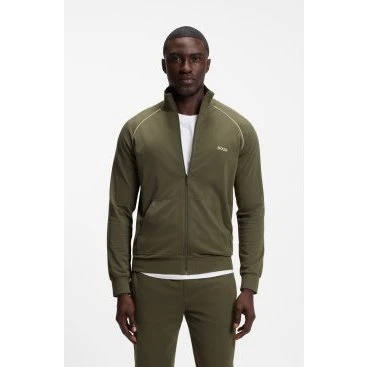 BOSS Felpa con zip in jersey di cotone - Verde Oliva - M
